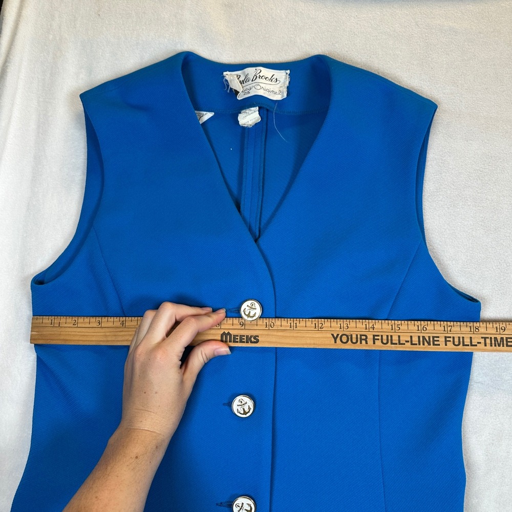 Vintage Paula Brooks Original Blue Nautical Vest Anchor Buttons 70s Mod Longline - Picture 5 of 9